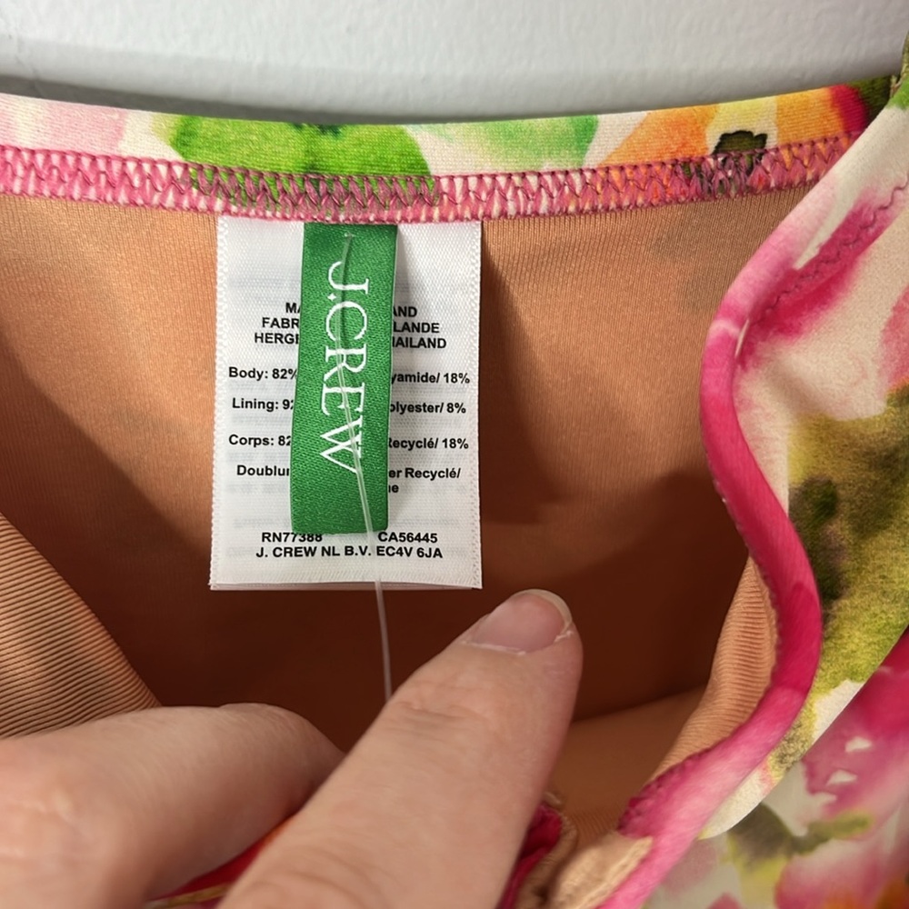 J. Crew Pink Floral One-Piece Swimsuit with Green Accents - Picture 4 of 8